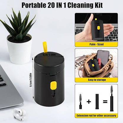 walrfid Laptop Phone Screen Cleaner Kit, Computer Keyboard Brush Cleaning Spray for iPhone AirPods MacBook iPad, 20-in-1 Electronic Device Clean Tool for Camera Earbud Car Screens (Black)