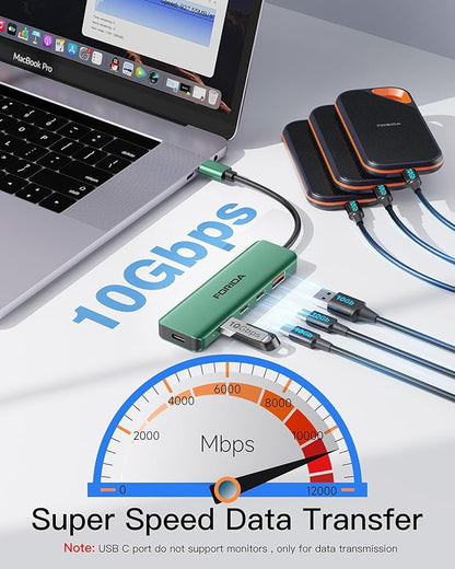USB C Hub, 10Gbps USB 3.1 Adapter for MacBook, with 100W PD Charging, 2 USB C 3.1 10Gbps and 2 USB A 3.1 Data Ports, Compatible with Surface, XPS, Samsung, Dell and More (Green)