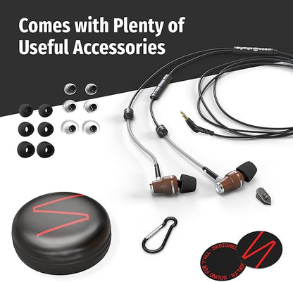 Symphonized Premium Wooden Airtube Headphones EMF Earbuds, 3D Sound, Microphone Volume Control, 8mm Bass Drivers Granting High Audio Quality 3.5mm Jack