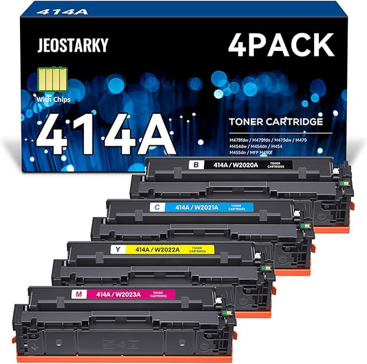 Jeostarky 414a Toner Cartridges 4 Pack Replacement for HP 414a Toner 414X W2020a Compatible with HP Color Laserjet Pro MFP M479fdw M479fdn M454dw M454dn M480f Printer
