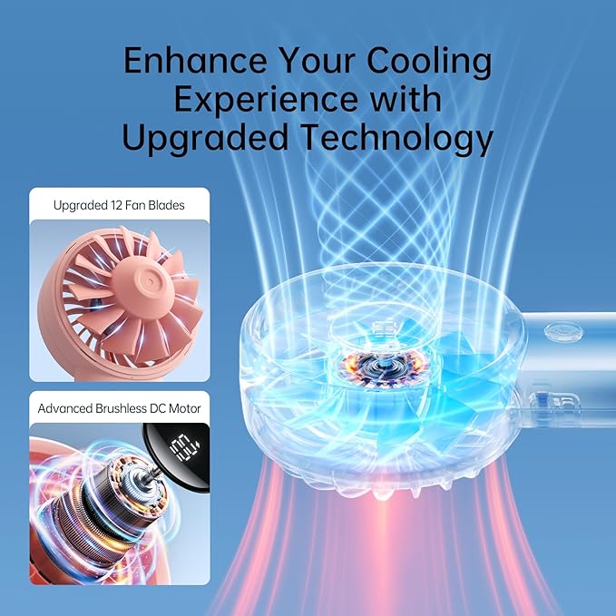 JISULIFE Handheld Portable Fan, 5000mAh Stronger and Longer-Lasting Battery