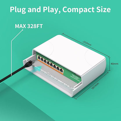 2 Pack 8 Port Gigabit PoE Switch Waterproof, 1000 Mbps 8 PoE+ Ports 120W, IEEE802.3af/at Power Over Ethernet Unmanaged Outdoor Network Switch, Plug & Play
