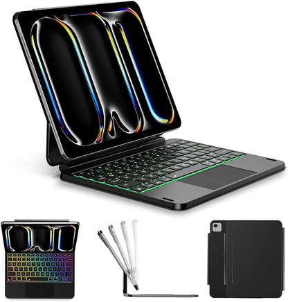 ORDA iPad Pro 11 Inch Case with Keyboard (M4/2024) iPad Pro Magic Keyboard with 7 Colors Backlight,Easy-Set Magnetic Stand,Precise Multi-Gesture Trackpad,Shortcut Keys,Ultra-Slim,On-The-Go Protection