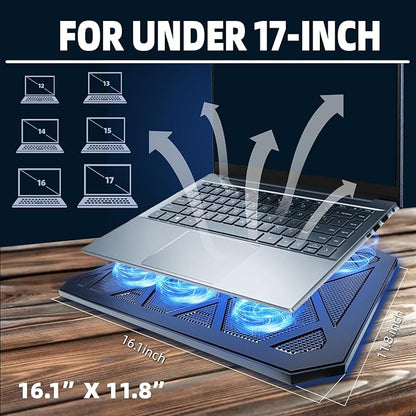 NAGAN Laptop Cooling Pad with 6 Fans, Ergonomic USB Powered Cooling Pad for Laptop with Dual USB 2.0 Ports, Height-Adjustable, Metal Mesh Gaming Notebook Cooler, Fits 14-17.3 inch Laptops