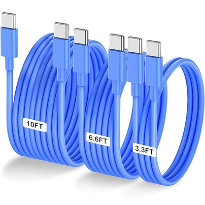 3-Pack Blue [3.3FT+6.6FT+10FT] 60W USB C to USB C Cable, Type C Fast Charging Cable for iPhone 16 15 Pro Plus Pro Max，for Galaxy S24 S23, for iPad Pro/Air, for MacBook Pro/Air and More