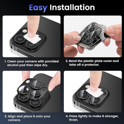 Tensea for iPhone 16 Pro/iPhone 16 Pro Max/iPhone 15 Pro/iPhone 15 Pro Max Camera Lens Protector, Metal Aluminum Alloy Tempered Glass Cover Camera Screen Protector Accessories, Case Friendly Black