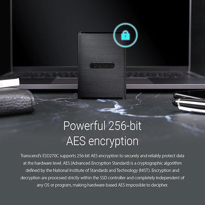 Transcend 500GB External SSD for iPhone/iPad/Mac/Windows/Android, PC/Laptop/Tablet/TV/Game Console, Portable Solid State Drive with One Touch Back up, One-Time Password Unlock, Type-A&Type-C Cables