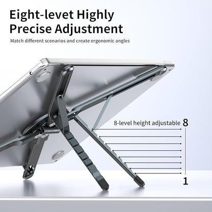 Adjustable Laptop Stand for Desk, Magnetic Phone Holder with Magsafe Compatibility, Portable Foldable Computer Riser for MacBook, iPhone, iPad, Tablet - Perfect for Office, Home, Traveling