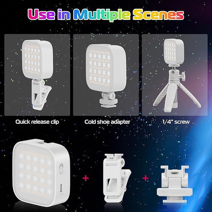 ULANZI U60 RGB Video Lights White LED Camera Light 360° Full Color Portable Photography Lighting w Quick Release Cold Shoe Adapter and Clip, 2500mAh Rechargeable CRI 95+ 2500-9000K Dimmable Panel Lamp