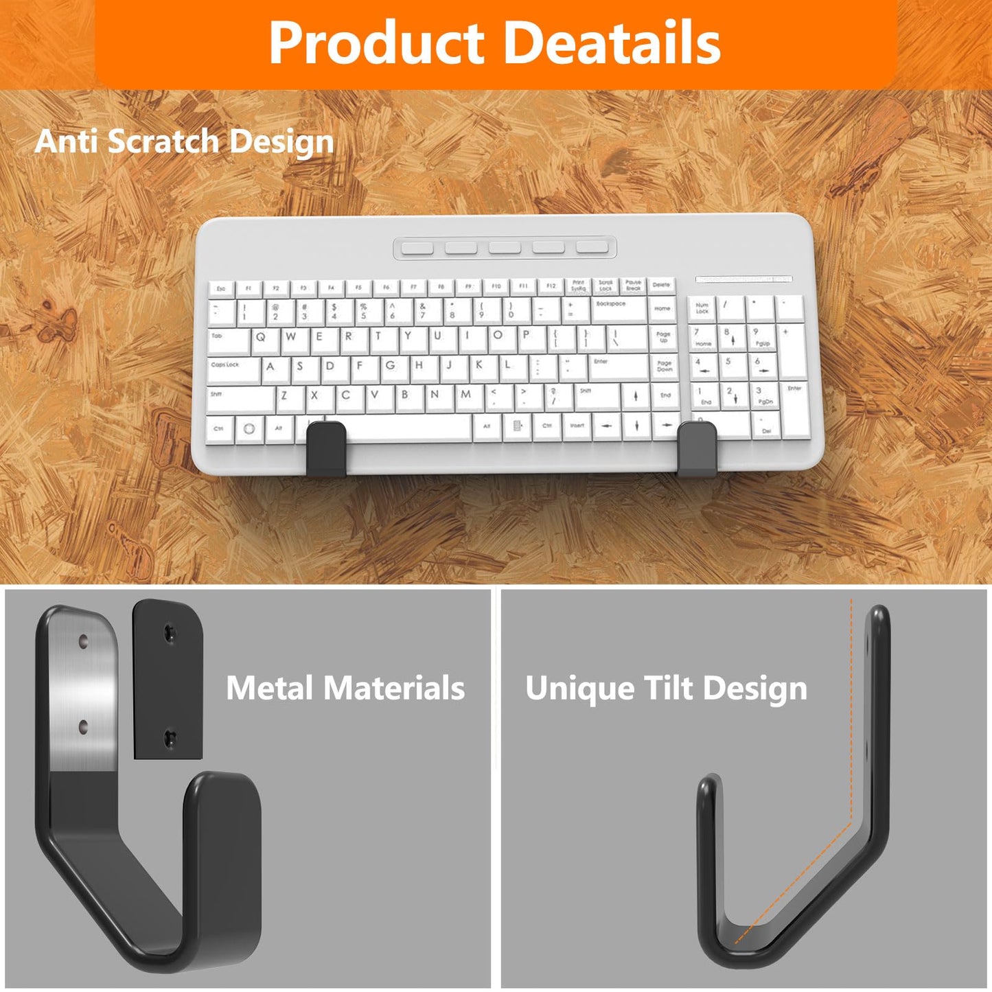 Appacare 2-in-1 Keyboard Wall Mount - Metal Hanger with Adhesive & Screws, Fits Mechanical Keyboards Up to 3cm Thick