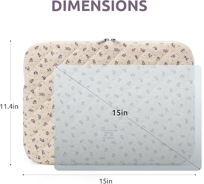 Puffy Laptop Sleeve 13-15.6 Inch Cute Quilted Laptop Protective Case Padded Floral Computer Sleeve for MacBook (A-Purple, 15 Inch)