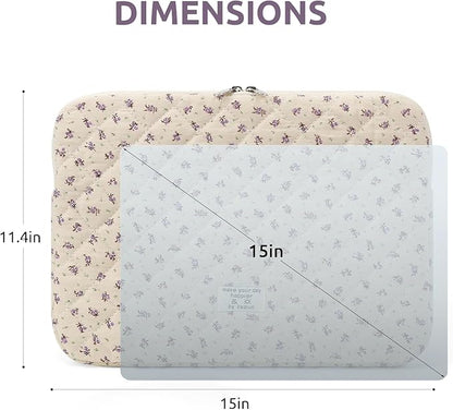 Puffy Laptop Sleeve 13-15.6 Inch Cute Quilted Laptop Protective Case Padded Floral Computer Sleeve for MacBook (A-Purple, 15 Inch)