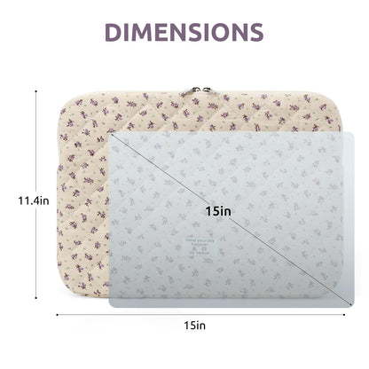 Puffy Laptop Sleeve 13-15.6 Inch Cute Quilted Laptop Protective Case Padded Floral Computer Sleeve for MacBook (A-Purple, 15 Inch)