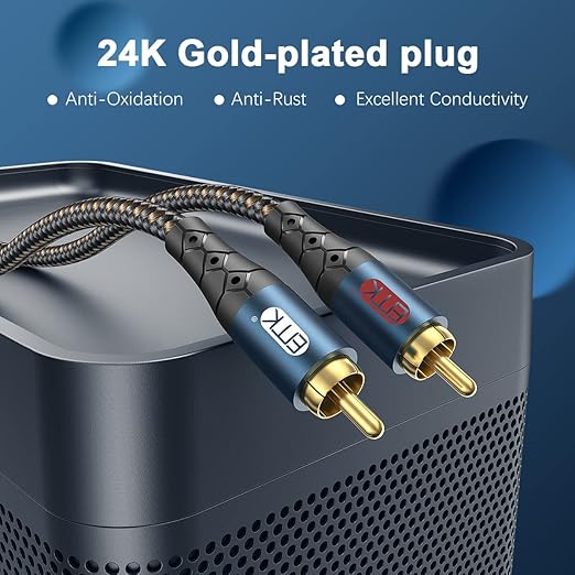 RCA Cable Subwoofer Cable 2RCA Male to 2RCA Male Stereo Audio Cable Y Splitter 24K Gold-Plated Nylon Braided Double Shielded Digital Analogue Supports Amplifiers,Home Theater,Hi-Fi System(10ft/3m)
