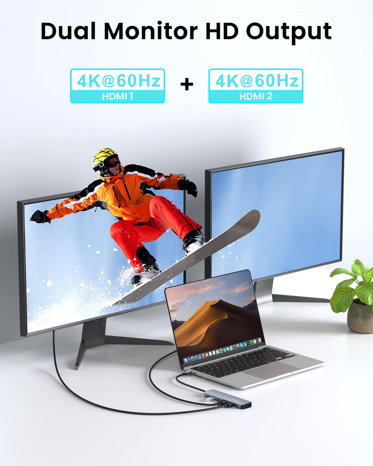 Glomtheia USB C Hub Docking Station Dual Monitor for Laptop, MacBook Air/Pro Dock Adapter Multiport Dongle with 2 HDMI Ports 4K 60Hz, 100W PD Charging, 3 USBA 3.0 & USBC