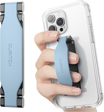 SURITCH Phone Grip Strap Finger Loop Holder for Back of Phone, 2-in-1 Soft Silicone Gripper Kickstand for iPhone Samsung and Most Cell Phone Cases, 3.94" Blue