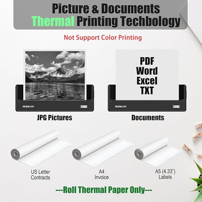 Inkless Portable Printer for Travel, Wireless Thermal Printer Support 8.5 x 11 inch A4/ US Letter, Bluetooth Compatible with Android/iOS Smartphone for Home Use (Grey)
