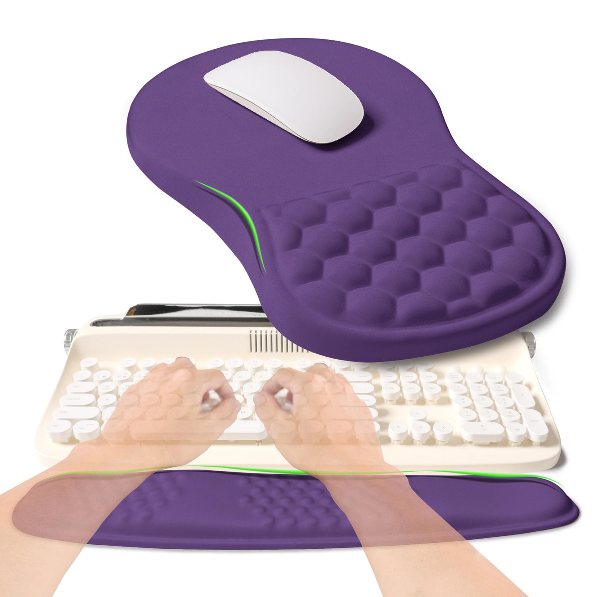 KUOSGM 2-in-1 Ergonomic Set, Wave Rise Keyboard Wrist Rest and Massage Bulge Slope Mouse Pad Wrist Support, Cushion Memory Foam Integrated to Relieve Wrist Pain, Cute Cat Paws