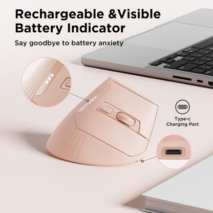 Uineer Vertical Ergonomic Mouse, Wireless Bluetooth Mouse, 3-Device,Quiet