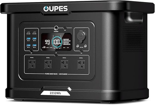 OUPES Exodus 2400 Portable Power Station 2400W (Boost 2600W, Surge 4500W), LiFePO4 Battery Generator, 0-80% Charge in 1.2H, Solar Ready for Home Backup, Camping & RV Essentials