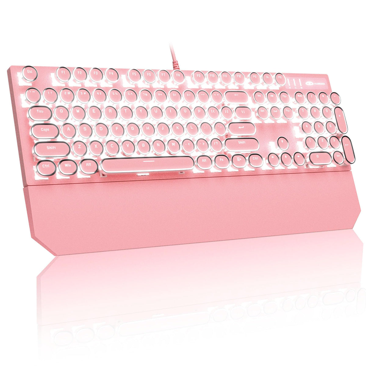 MageGee Typewriter Mechanical Gaming Keyboard, Retro Punk White Round Keycaps, 104 Keys LED Blue Backlit Wired Keyboards for Laptop MAC PC Gamer, with Magnetic Wrist Rest, Blue Switch