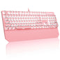 MageGee Typewriter Mechanical Gaming Keyboard, Retro Punk White Round Keycaps, 104 Keys LED Blue Backlit Wired Keyboards for Laptop MAC PC Gamer, with Magnetic Wrist Rest, Blue Switch