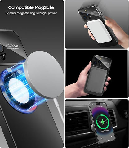 Magnetic for iPhone 12 Pro Max Case, Compatible with MagSafe, Built-in Camera Lens Protector, Logo View, Military Grade Drop Proof Phone Case Cover, Black
