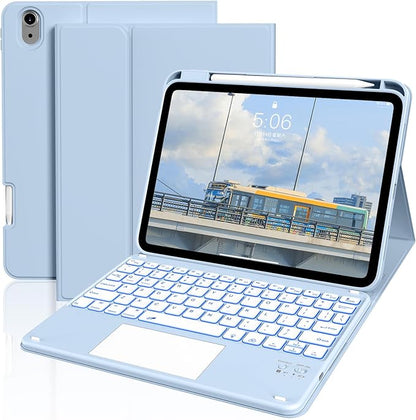 JKSML for iPad(A16) 11th/10th Generation Case with Keyboard (11/10.9 inch) 2025/2022, 7 Color Backlight Detachable Bluetooth Cover with Trackpad, Flip Stand Case Thin with Pencil Holder, White ice
