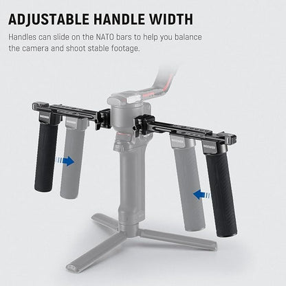 NEEWER Dual Handgrip Compatible with DJI RS4 RS4 Pro RS3 RS3 Pro RS2 RSC2 Ronin S SC Gimbal, Dual Handle Kit with 2 Mini NATO Rails, Quick Release NATO Clamps, 1/4" & 3/8" Threads, GA006