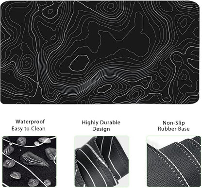 Topographic Mouse Pad Set, Extended Mouse Pad+Keyboard Wrist Rest, Memory Foam Ergonomic Easy Typing, 4Pcs (35.4×15.7 in) Desk Pad Set for Home Office Study Game-Topographic Contour