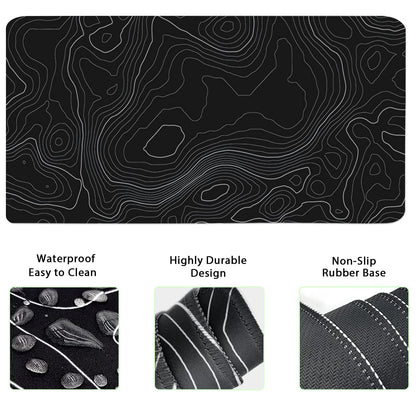 Topographic Mouse Pad Set, Extended Mouse Pad+Keyboard Wrist Rest, Memory Foam Ergonomic Easy Typing, 4Pcs (35.4×15.7 in) Desk Pad Set for Home Office Study Game-Topographic Contour