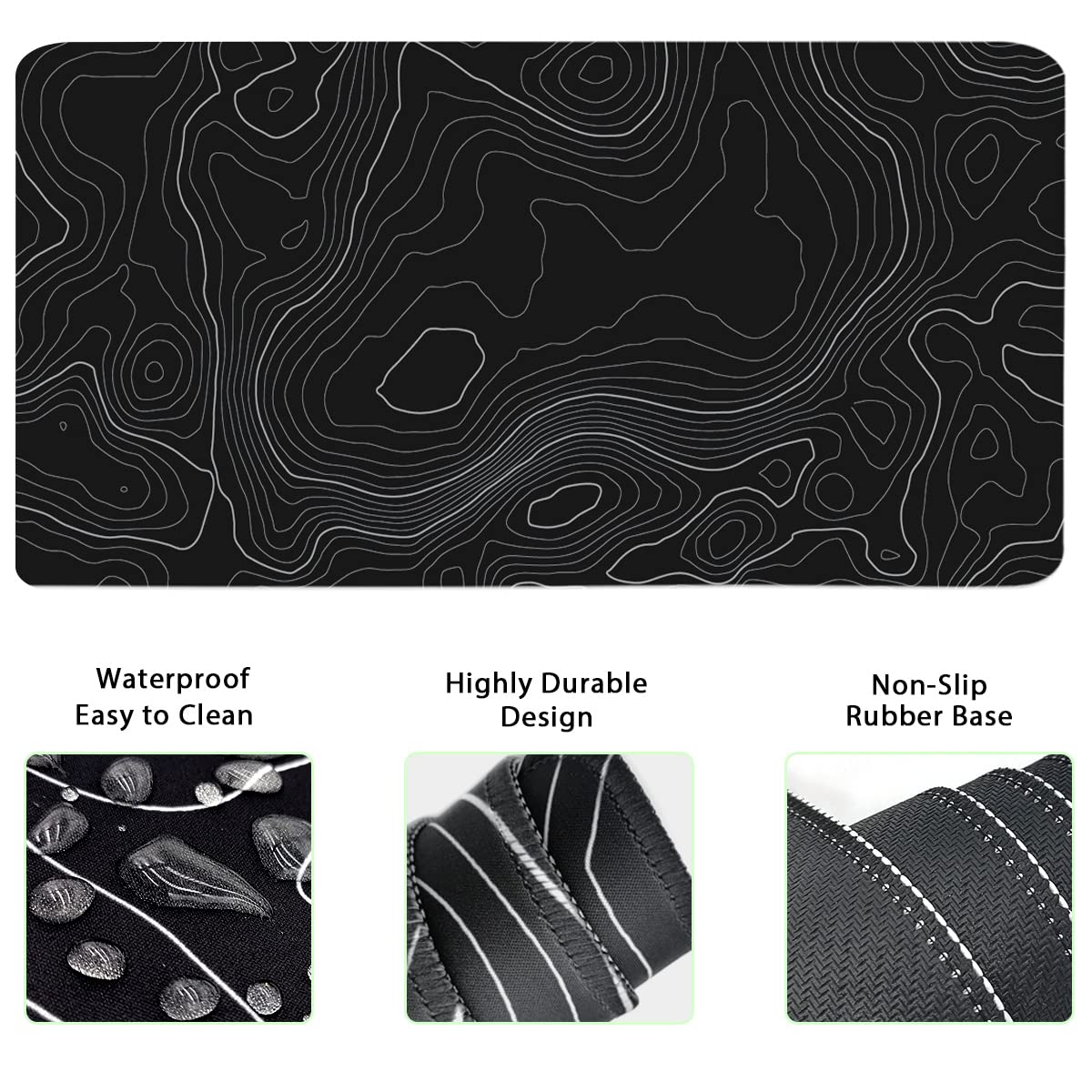 Topographic Large Mouse Pad and Keyboard Wrist Rest, Desk Pad for Keyboard and Mouse, 4-in-1 Large Gaming Mouse Pad with Wrist Support, Non-Slip Desk Mat for Home Office Study Game-Topographic Contour