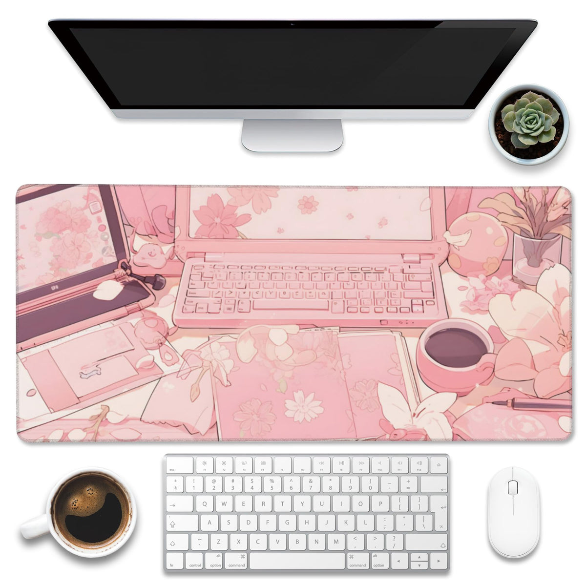 Eflxamz Large Gaming Mouse Pad for Desk,Cute Forest Mushroom Desk Mat,Starry Night Mushroom Desk Pad,Extended Big Computer Keyboard Mouse Pad with Non-Slip Base and Stitched Edge,35.4"x15.7"