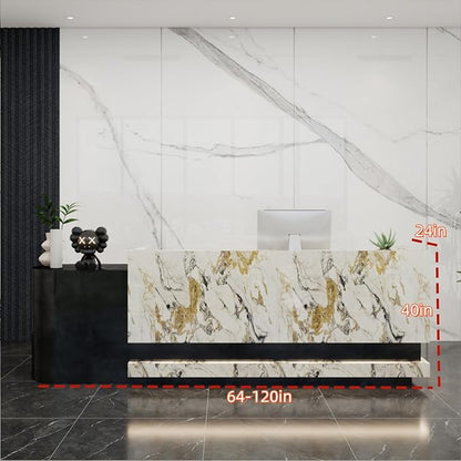 Front Desk Reception Counter - Lockable Storage & Keyboard Tray | Reception Desk with Counter, Customizable Large Counter Table (Black+White, 120'')