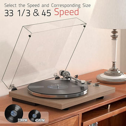 Turntables Record Player with Wireless Output Connectivity Vinyl Player Belt-Drive Support 33 45 RPM Speed Phono Line USB Digital to PC Recording with Advanced MM Cartridge ATN3600L Light Brown
