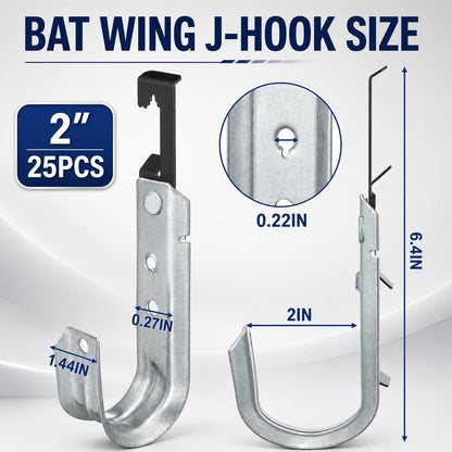 Zonon 25 Pcs J Hooks Bat Wing Cable Support Hangers, 2 Inch