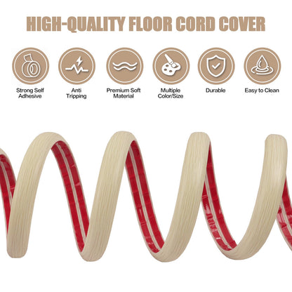 Floor Cord Cover Cavity 0.8"x0.37" Self Adhesive Cord Hider, 10FT Low Profile Cable Management, Extension Strip Protector for Wires, Prevent Cable Trips for Offices, Gyms, Exhibitions (Yellow Wood