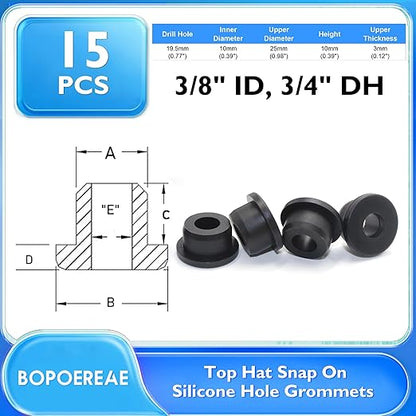 15 Pcs 3/4" Drill Hole, 3/8" ID Silicone Rubber Grommets for Wiring, Automotive Firewall Hole Plug, Top Hat Metal Wall Drywall Grommets for Vinyl Tubing in Hydroponic Irrigation Systems
