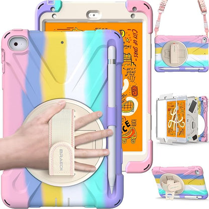 BRAECN iPad mini 5 Case,iPad mini 4 Case, Heavy Duty Shockproof Protective Rugged Case with Pencil Holder,Hand Strap,Kickstand, Shoulder Strap for iPad mini 5th/4th Generation 7.9 Inch for Kids