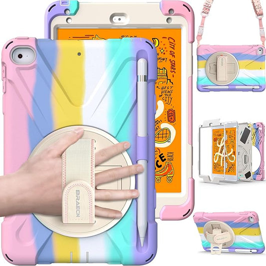 BRAECN iPad mini 5 Case,iPad mini 4 Case, Heavy Duty Shockproof Protective Rugged Case with Pencil Holder,Hand Strap,Kickstand, Shoulder Strap for iPad mini 5th/4th Generation 7.9 Inch for Kids