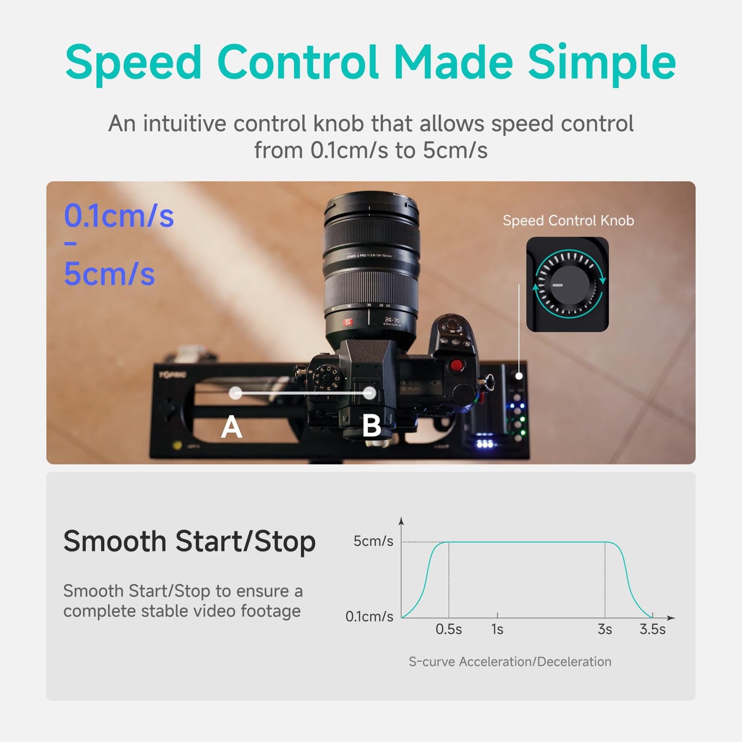 Accsoon Toprig Motorized Camera Slider, Wireless DSLR Video Slider with Button/APP Control, Time-Lapse/Loop Mode, Speed Knob, 120° Panoramic Shooting, Compatible with GoPro, Camera-24inch Video Slider