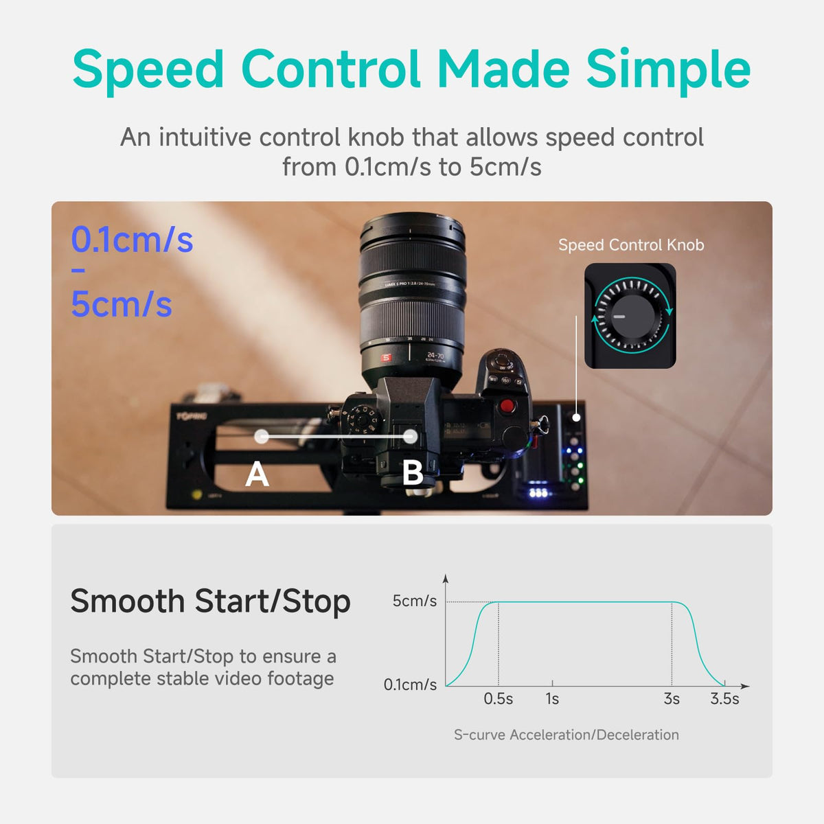 Accsoon Toprig Motorized Camera Slider, Wireless DSLR Video Slider with Button/APP Control, Time-Lapse/Loop Mode, Speed Knob, 120° Panoramic Shooting, Compatible with GoPro, Camera-24inch Video Slider