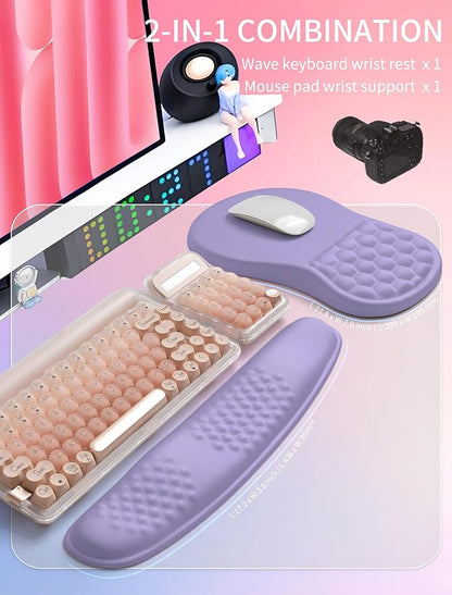 Hokafenle 2in1 Combination, Wave Keyboard Wrist Rest and Ergonomic Curvature Mouse Pad Wrist Support for Relieve Wrist Pain, Filled with Soft Cushion Memory Foam, Purplish Blue