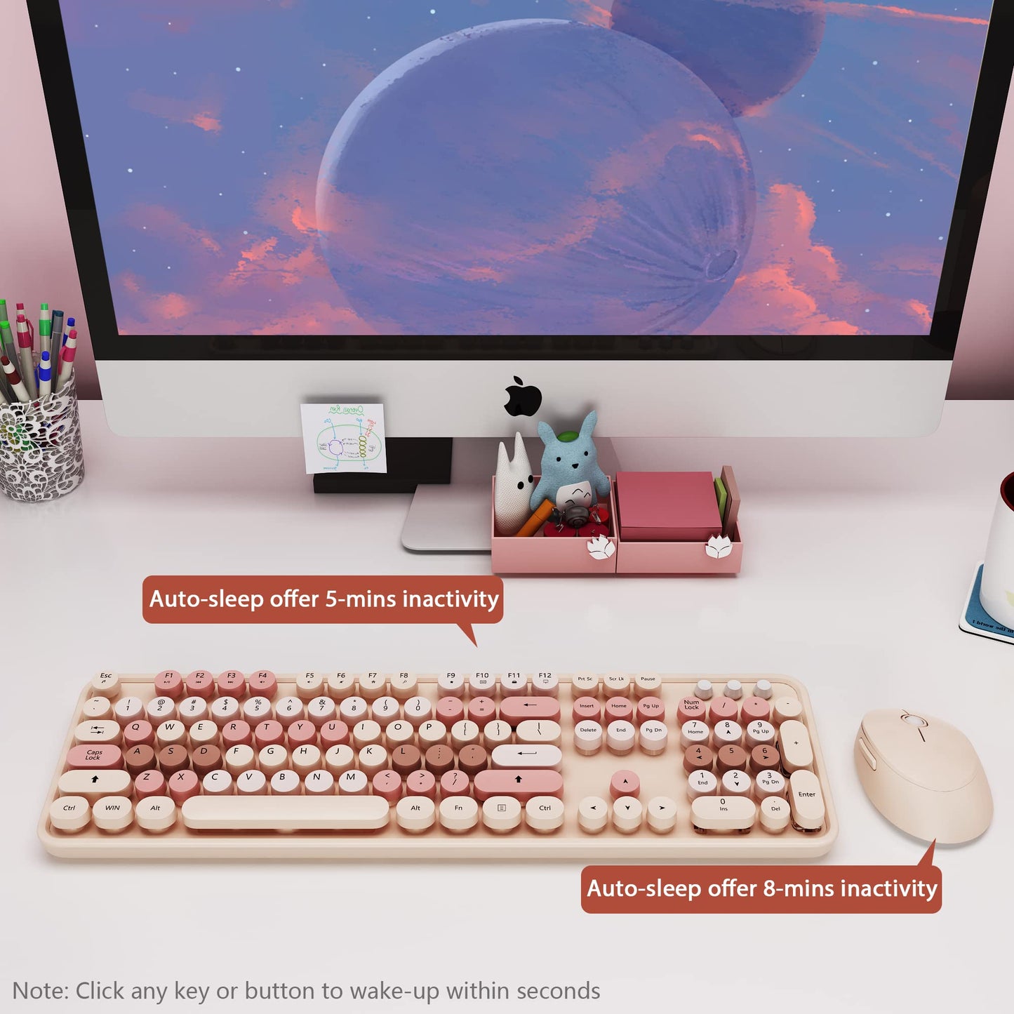 Wireless Keyboard and Mouse Cute Retro Typewriter for PC
