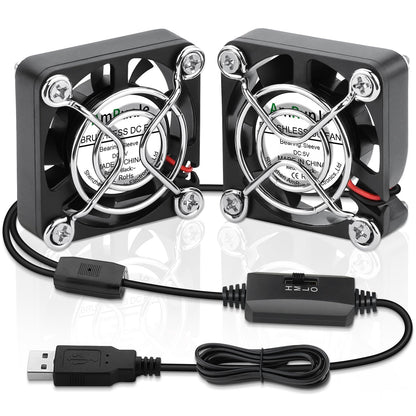 AmRunJe 40mm USB Fan 2pcs, 5V Mini Cooling Brushless Fan with Speed Control