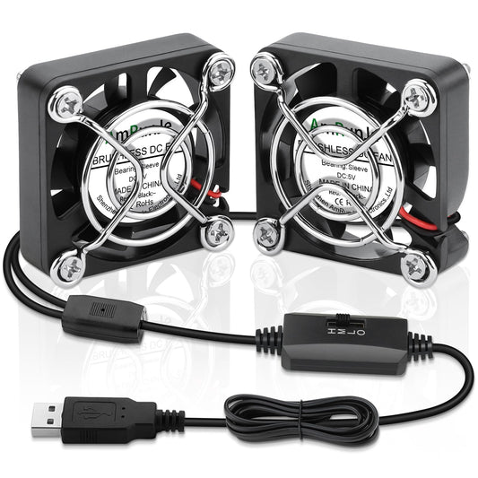 AmRunJe 40mm USB Fan 2pcs, 5V Mini Cooling Brushless Fan with Speed Control