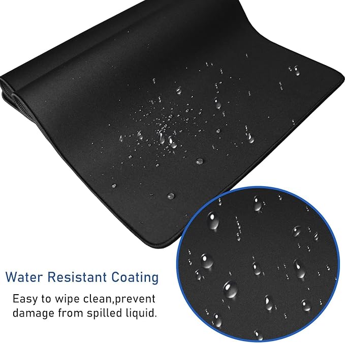 Gaming Mouse Pad, Large Desk Mouse Pad with Stitched Edges,(35.4X15.7In) Durable Non-Slip Natural Rubber Base, Waterproof Computer Keyboard Pad Mat for Esports Pros/Gamer/Desktop/Office/Home, Black