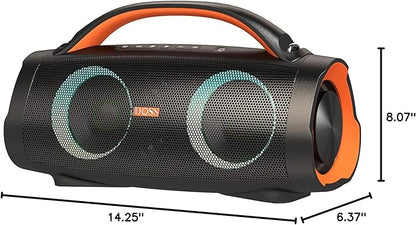 DOSS Extreme Boom Pro Bluetooth Speaker with 100W Stereo Sound, Rich Bass, IPX6 Waterproof, 20H Playtime, Power Bank, Mixed Color Light, Portable for Outdoor, Camping, Beach - Orange