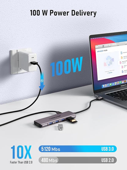 Lemorele USB C Docking Station for Laptop, 7 in 1 USB C Hub with 4K Dual HDMI, USB 3.0, 3*USB 2.0, 100W PD Suitable for MacBook Pro, Dell, HP, Surface, Lenovo Yoga