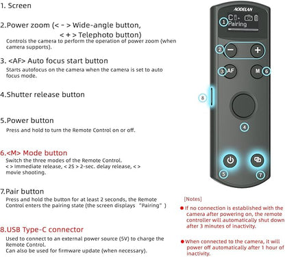 for Canon Rechargeable Wireless Shutter Release,Camera Remote Control with OLED Screen for Canon EOS RP, EOS R, R5, R6, M50, M50 II, 6D Mark II, 77D, 850D, 800D, Rebel T7i, T8i; Replaces BR-E1